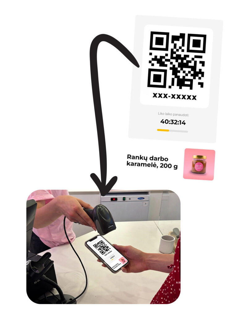Airomi kavinėje nuskaitomas prizo QR kodas